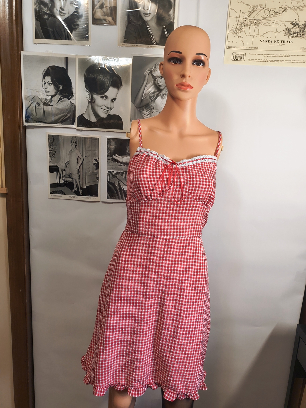 Sienna Sky Red Gingham Lace Trim Slip Dress Size XL